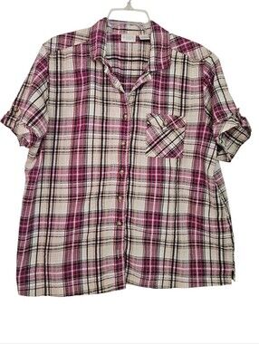 Erika Woman Button Down Short Sleeve Shirt 100% Cotton  Plus Size 1X